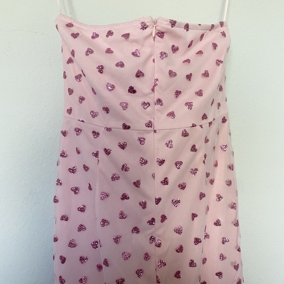 Superdown Fifi Mesh Mini Dress Pink Glitter Heart Print Bodycon Party Sz Medium - Picture 9 of 12